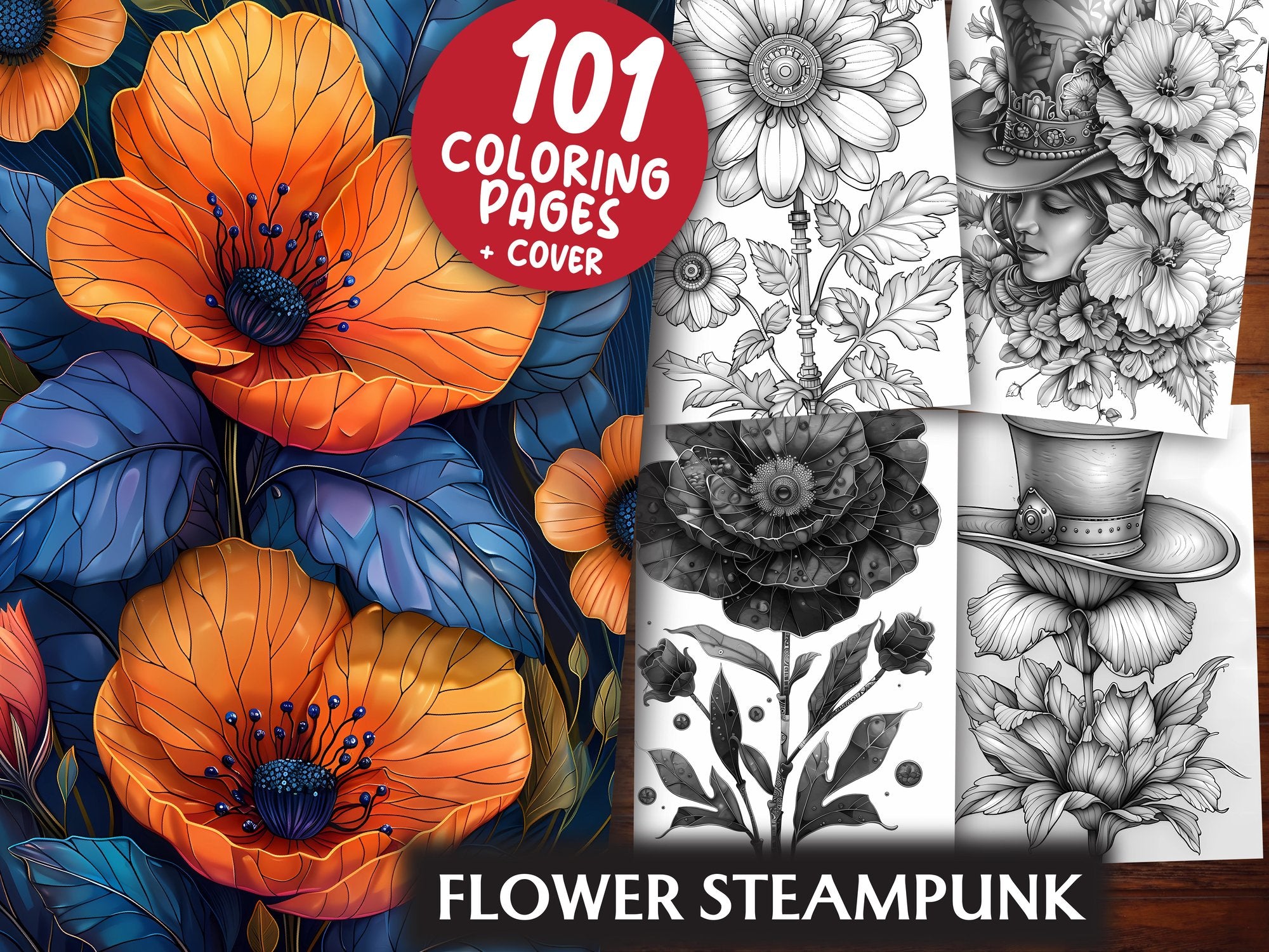 Flower Steampunk Coloring Books - CraftNest