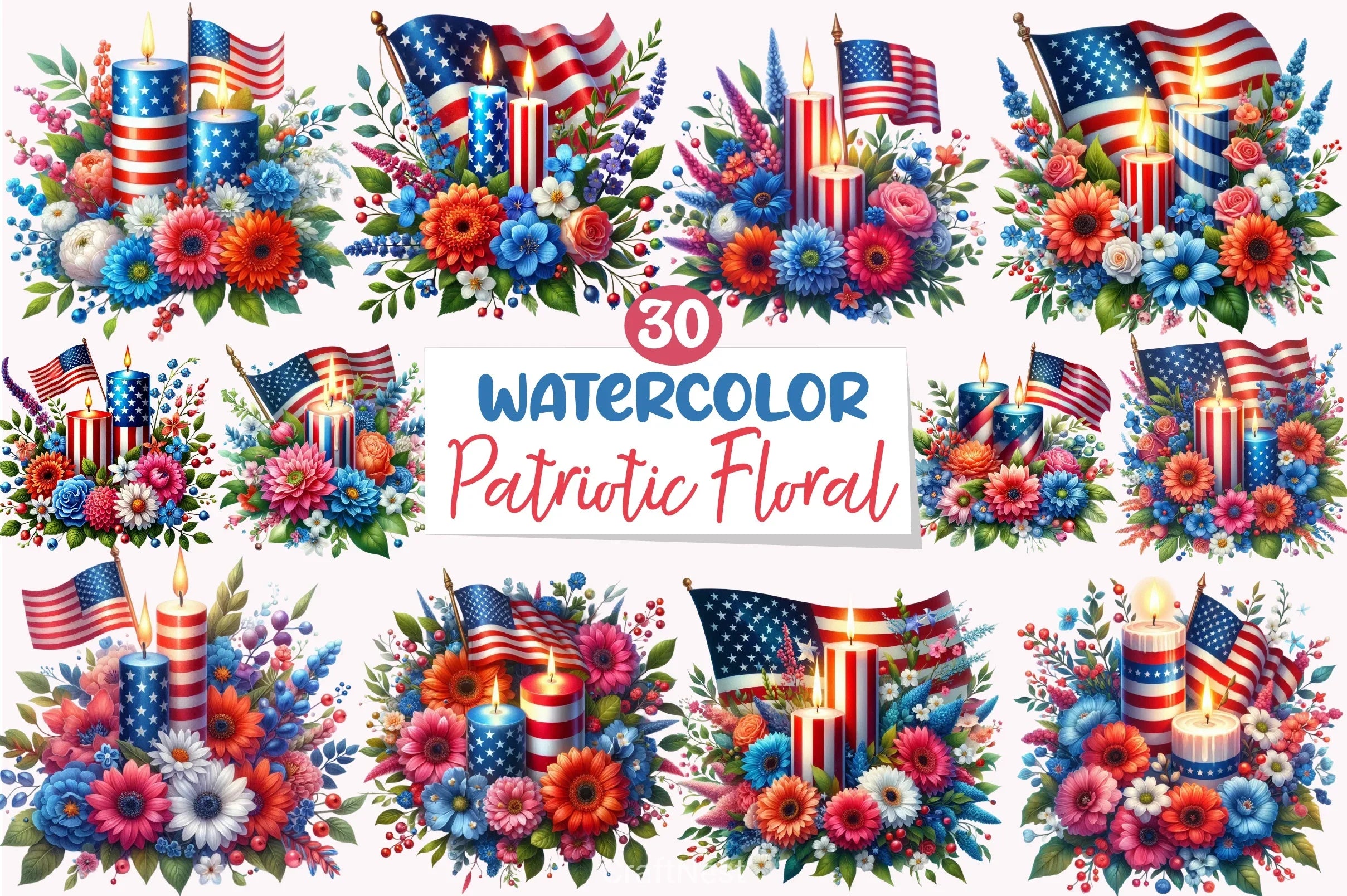 Patriotic Floral Clipart Bundle