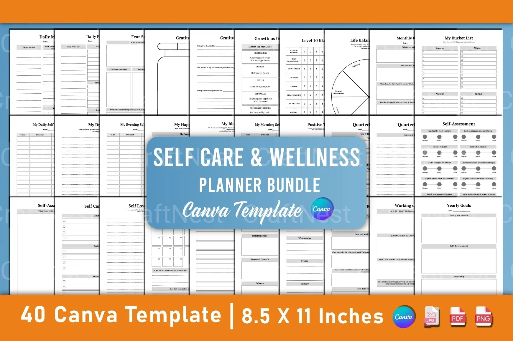 Self Care Wellness Planner Template on Canva