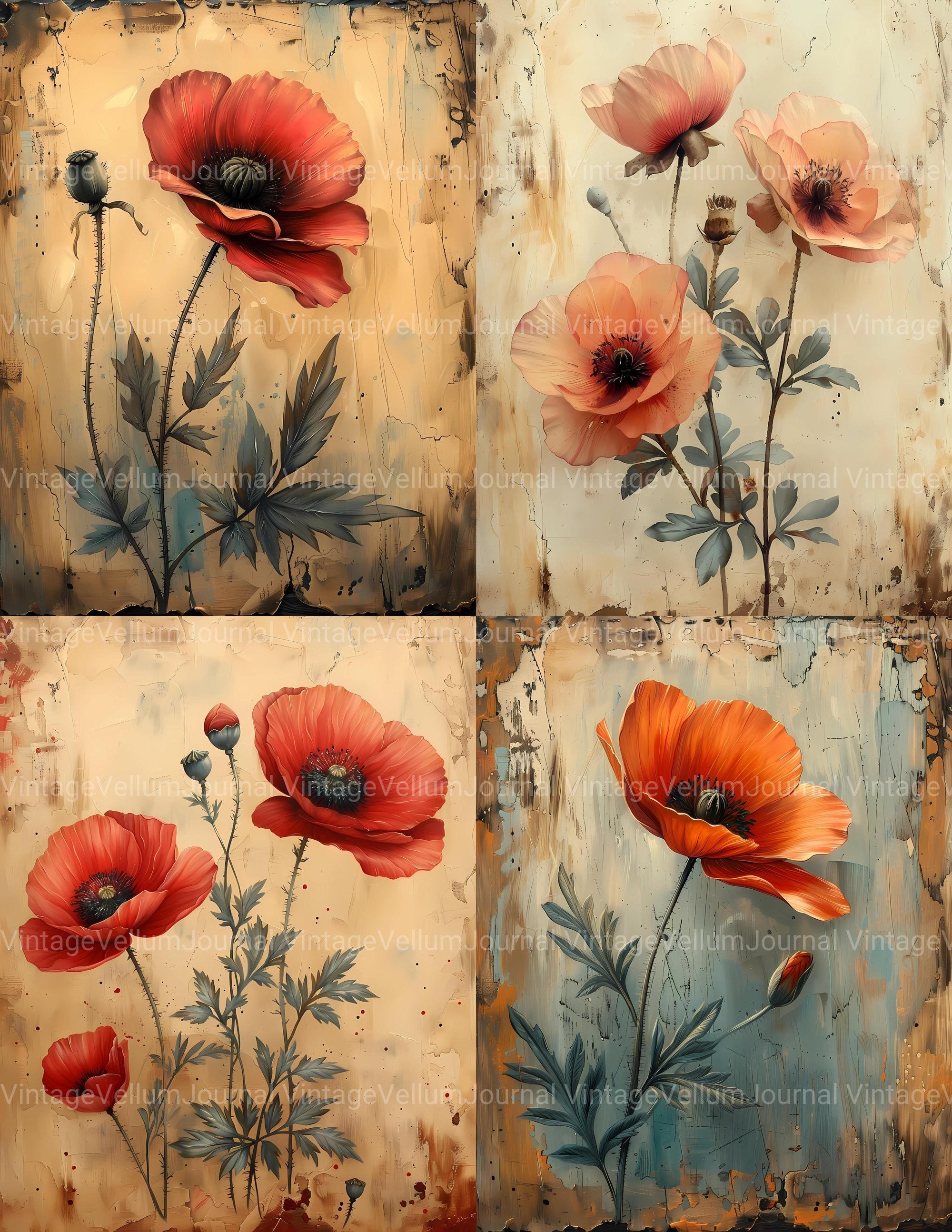 Poppies Flowers Junk Journal Pages - CraftNest