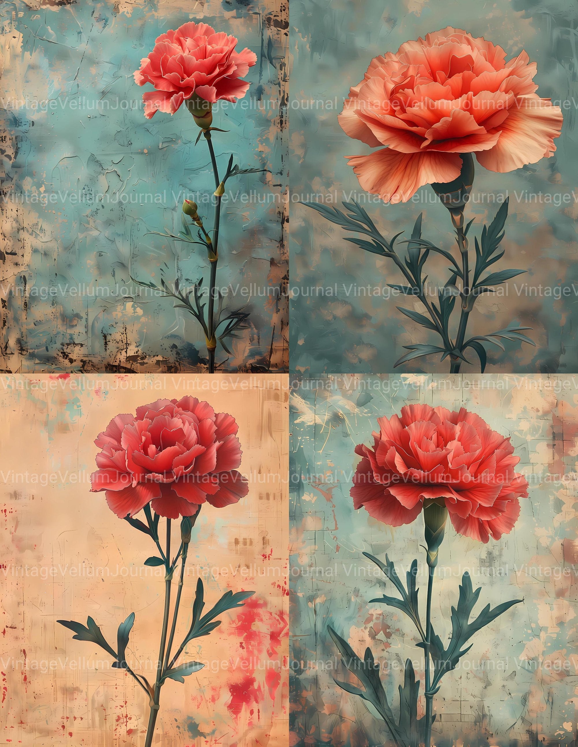 Carnations Flowers Junk Journal Pages - CraftNest
