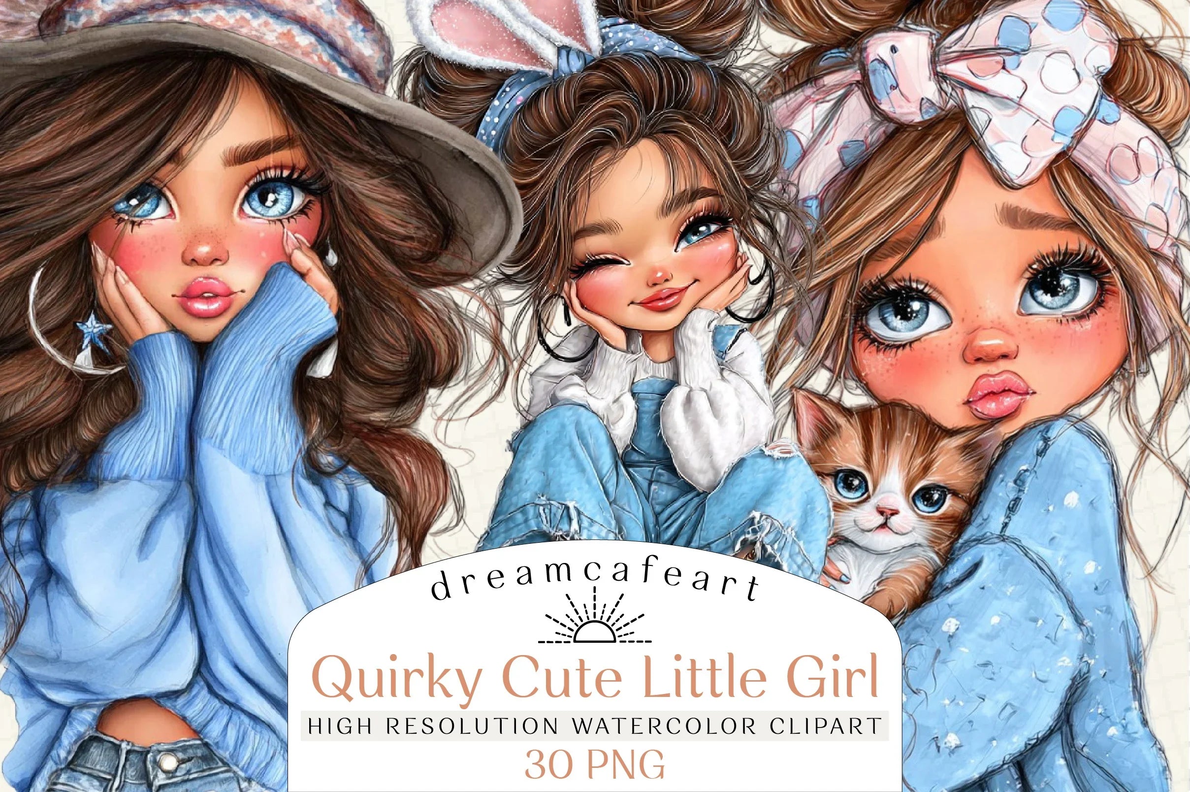 Quirky Cute Little Girl Clipart Bundle