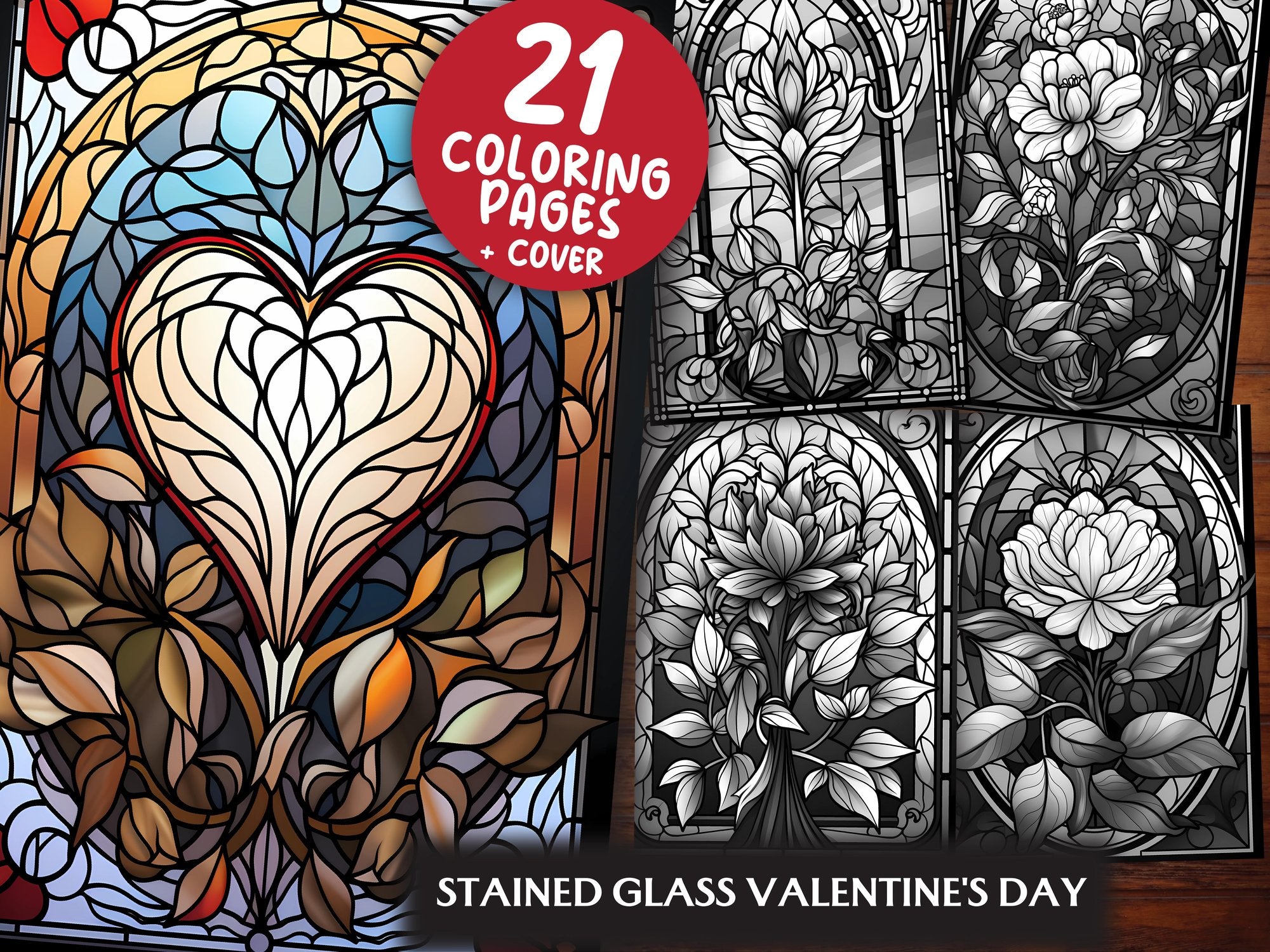 Stained Glass Valentines Day Coloring Books - CraftNest