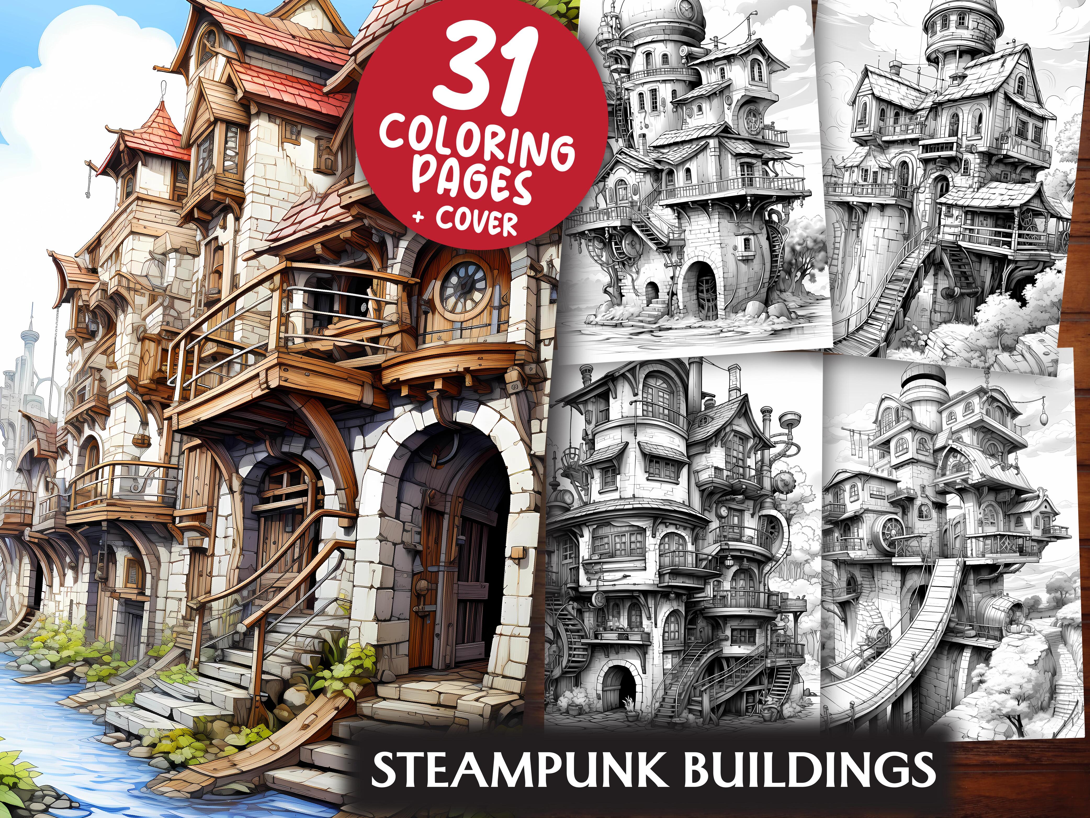 Steampunk Buildings Coloring Books - CraftNest