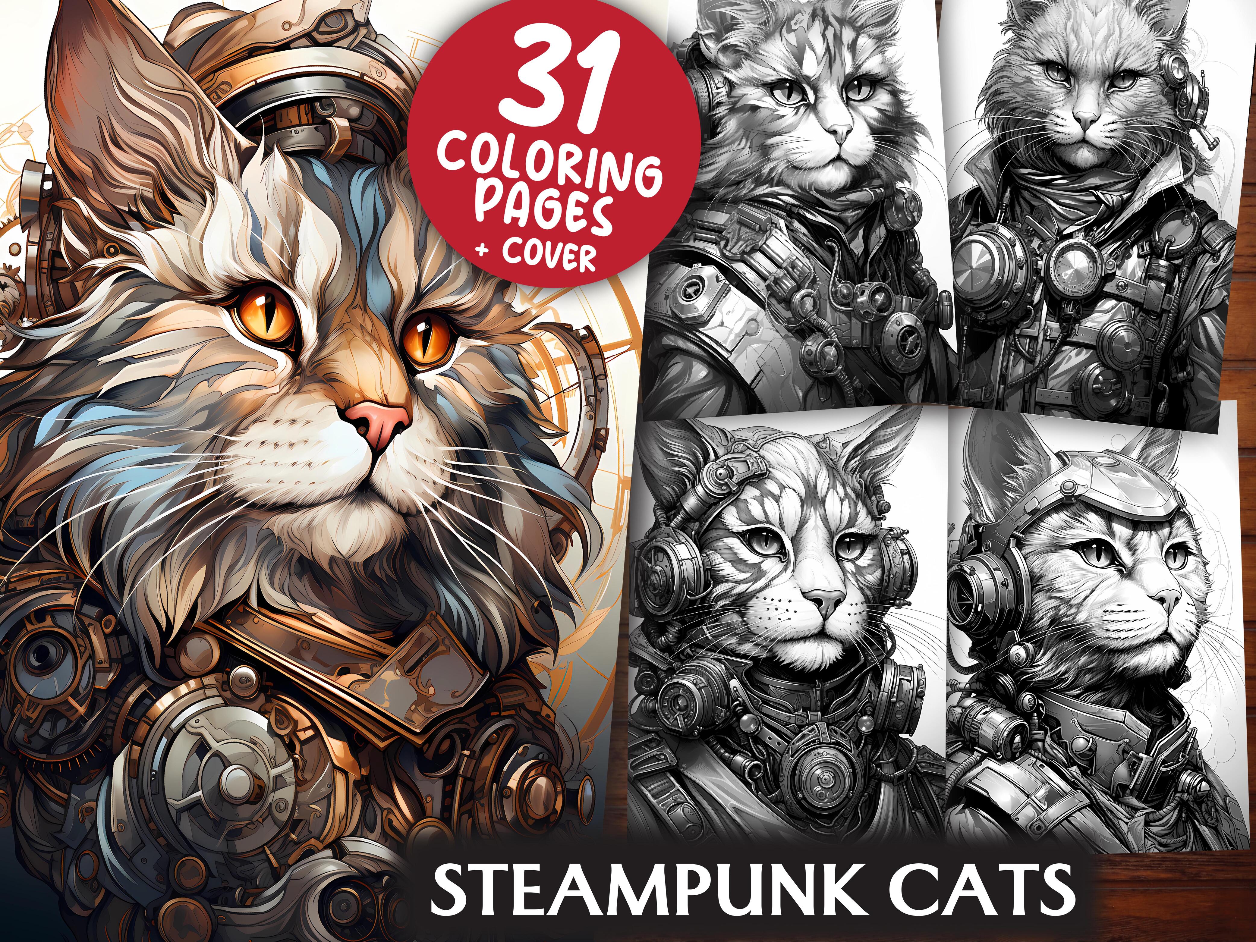 Steampunk Cats Coloring Books - CraftNest