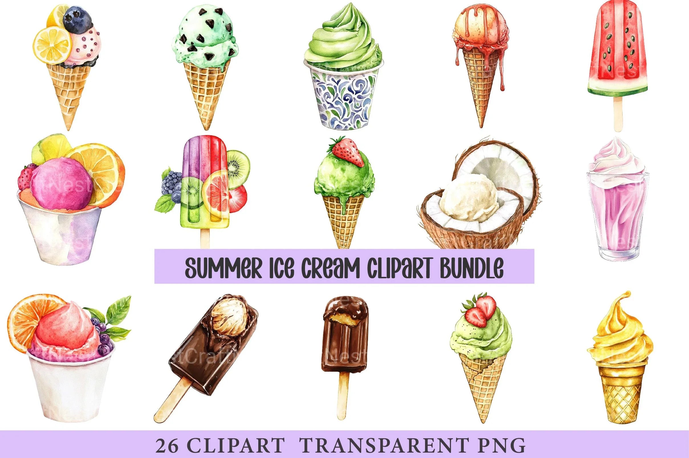 Summer Ice Cream Clipart Bundle