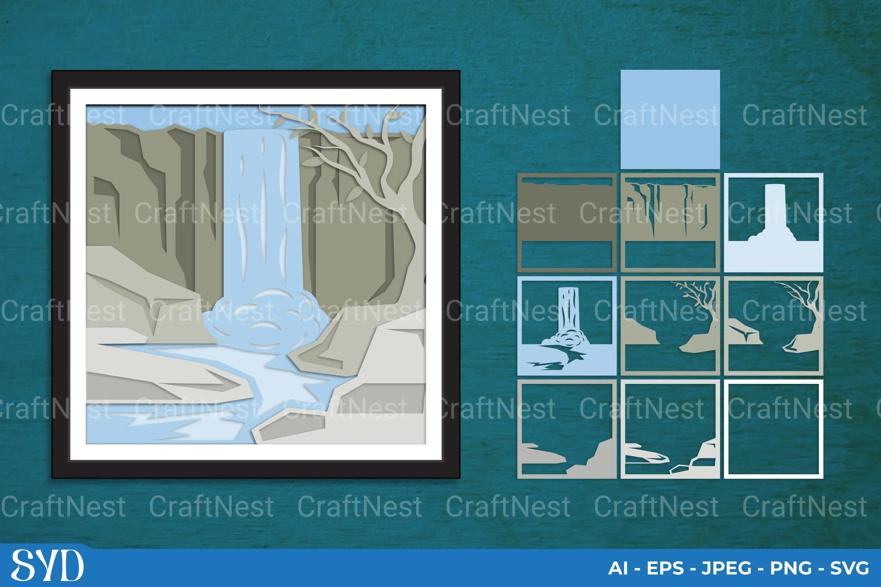 Waterfall 3D Layered Papercut SVG Bundle