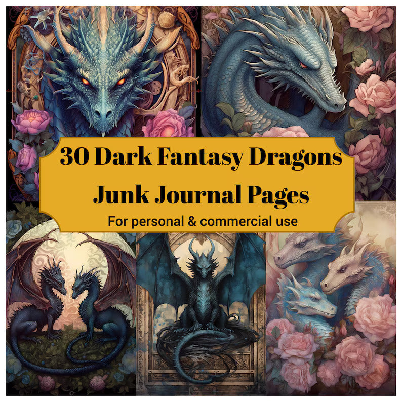 Dark Fantasy Dragons Junk Journal Pages - CraftNest