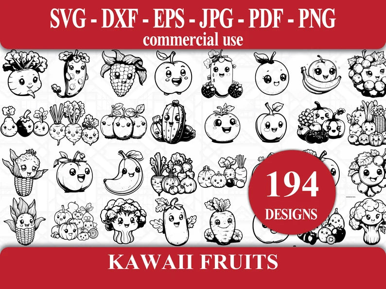 Kawaii Fruits SVG Bundle