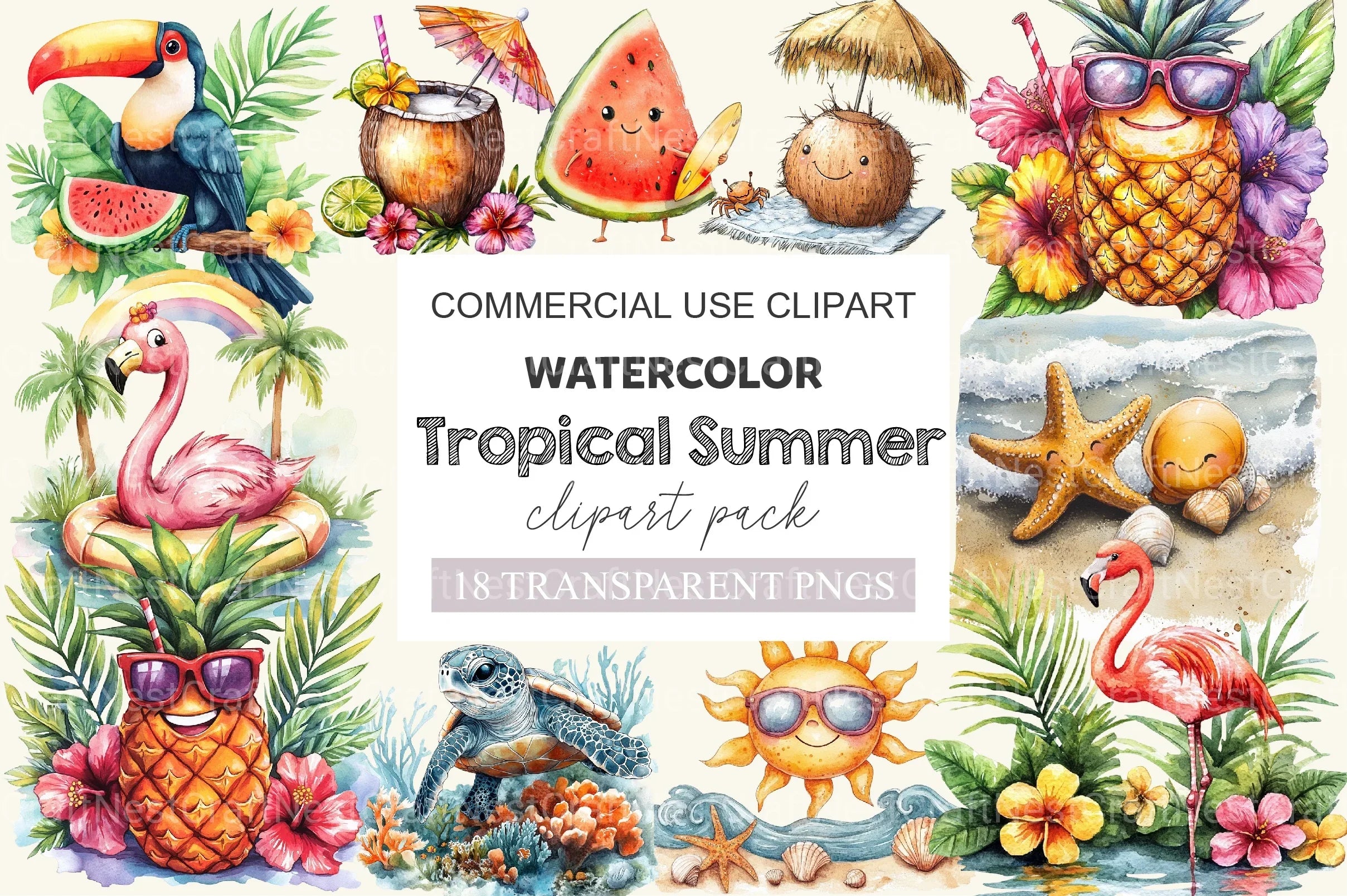 Cute Tropical Summer Clipart Bundle