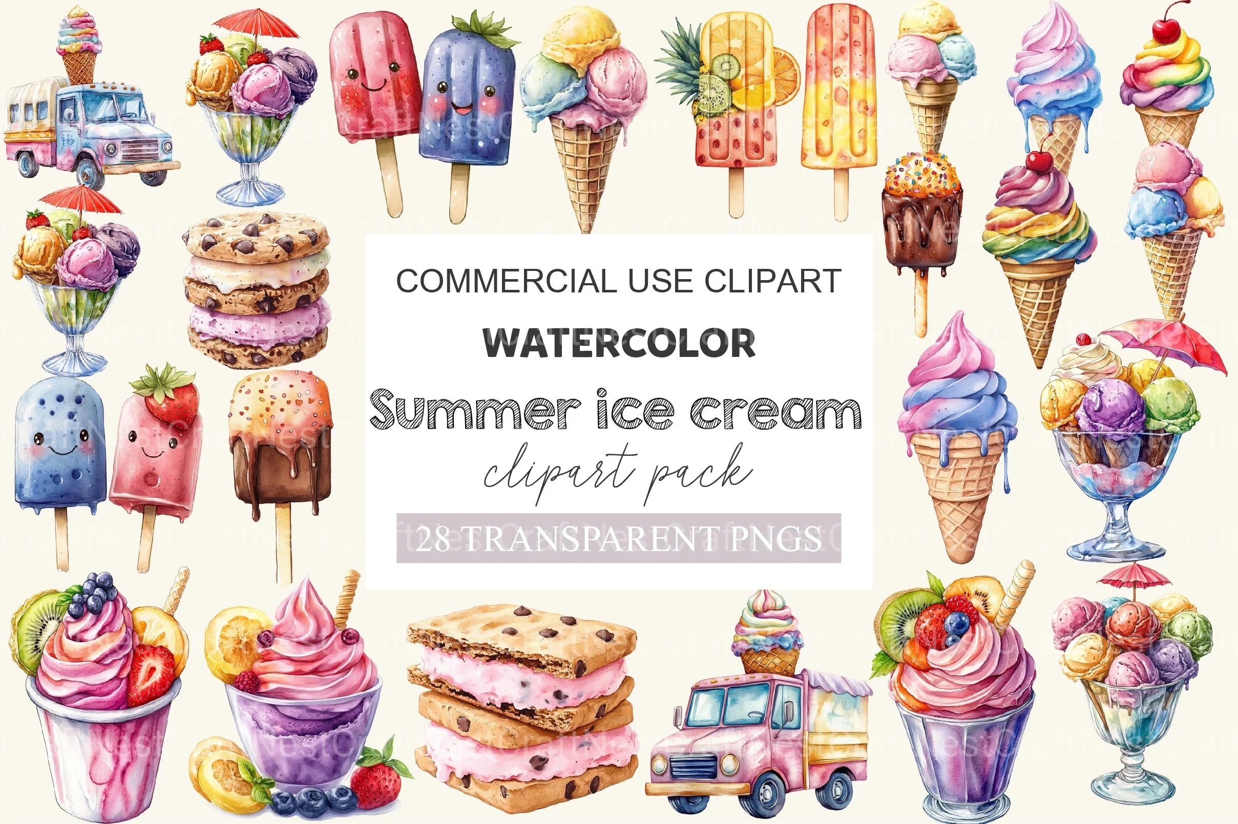 Summer Ice Cream Clipart Bundle