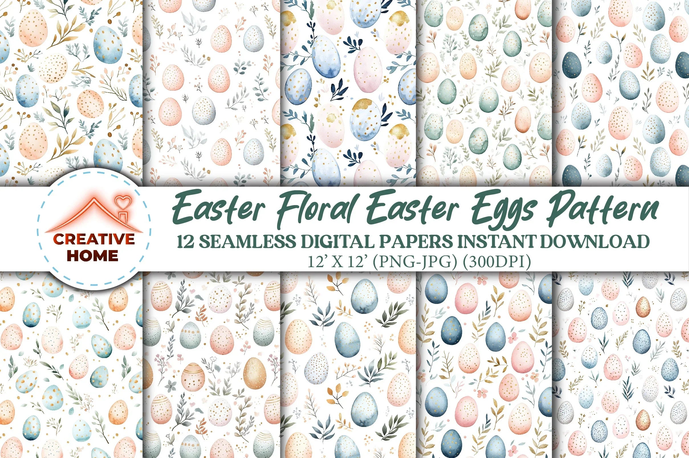 Easter Floral Eggs Clipart Bundle