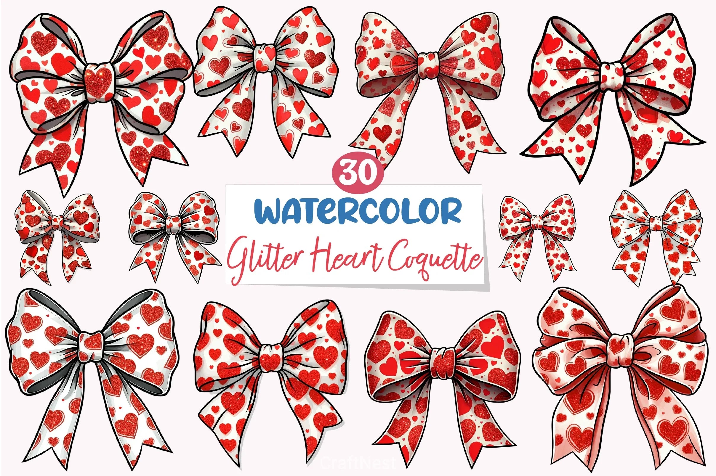 Glitter Valentine's Heart Clipart Bundle