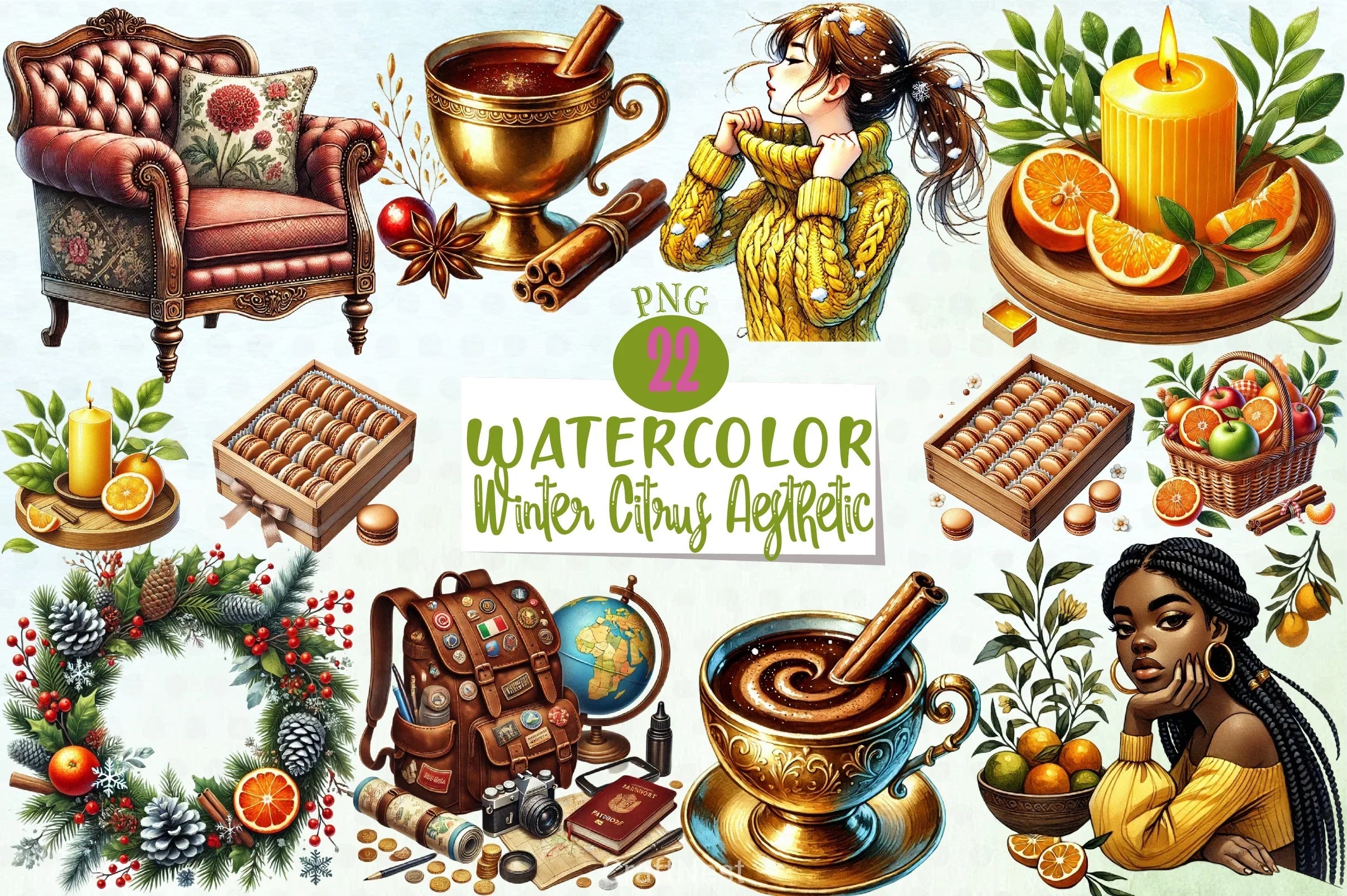 Winter Citrus Clipart Bundle