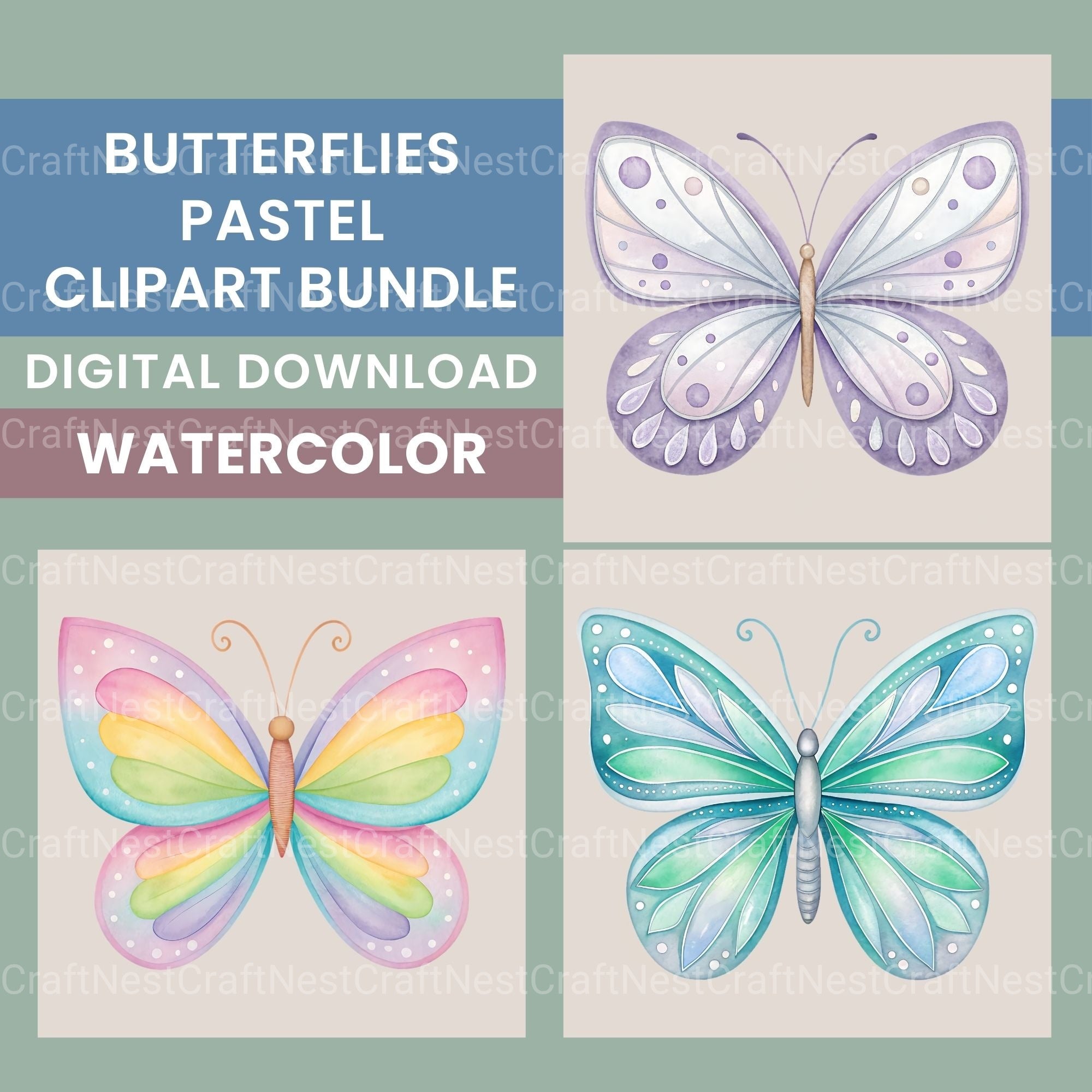 Pastel Butterflies Clipart Bundle - CraftNest - Digital Crafting and Art