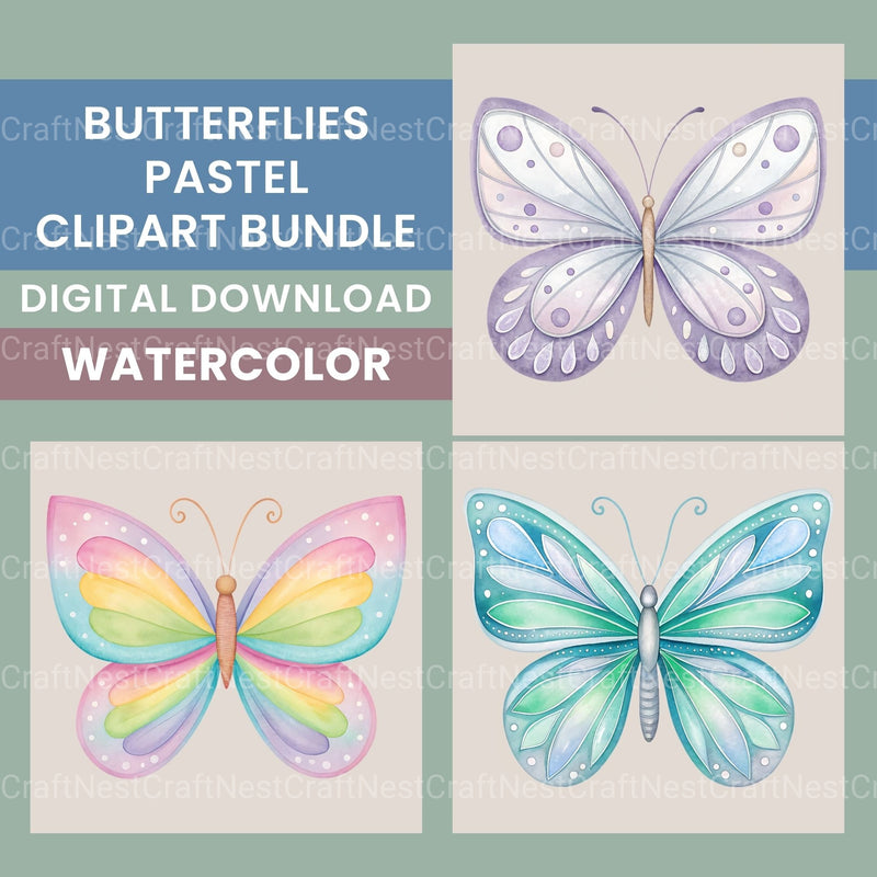 Pastel Butterflies Clipart Bundle - CraftNest - Digital Crafting and Art