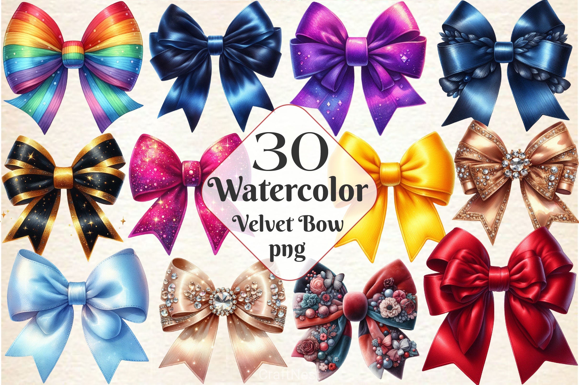 Velvet Bows Clipart Bundle 2 - CraftNest - Digital Crafting and Art