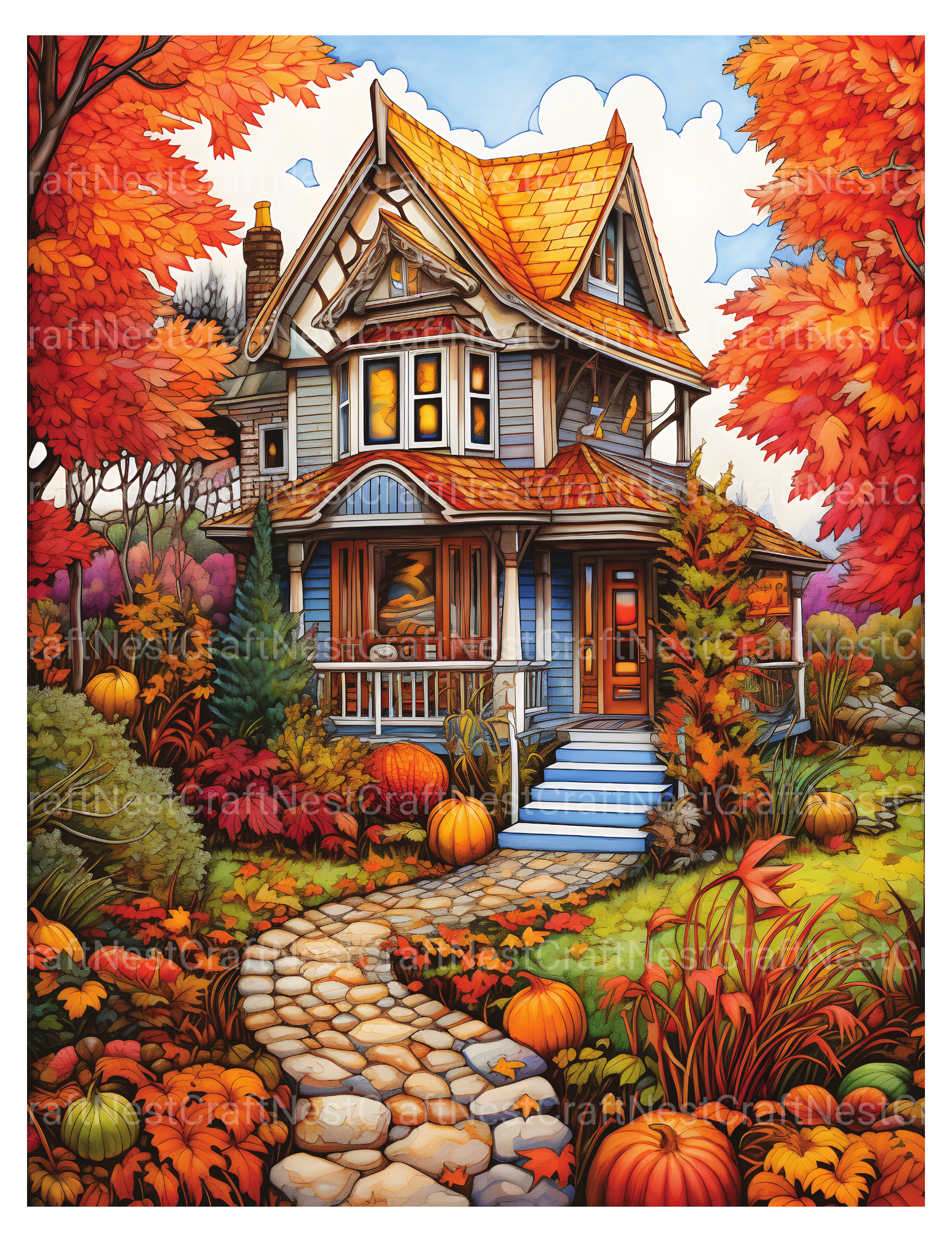 Autumn House Coloring Book - CraftNest - Digital Crafting and Art