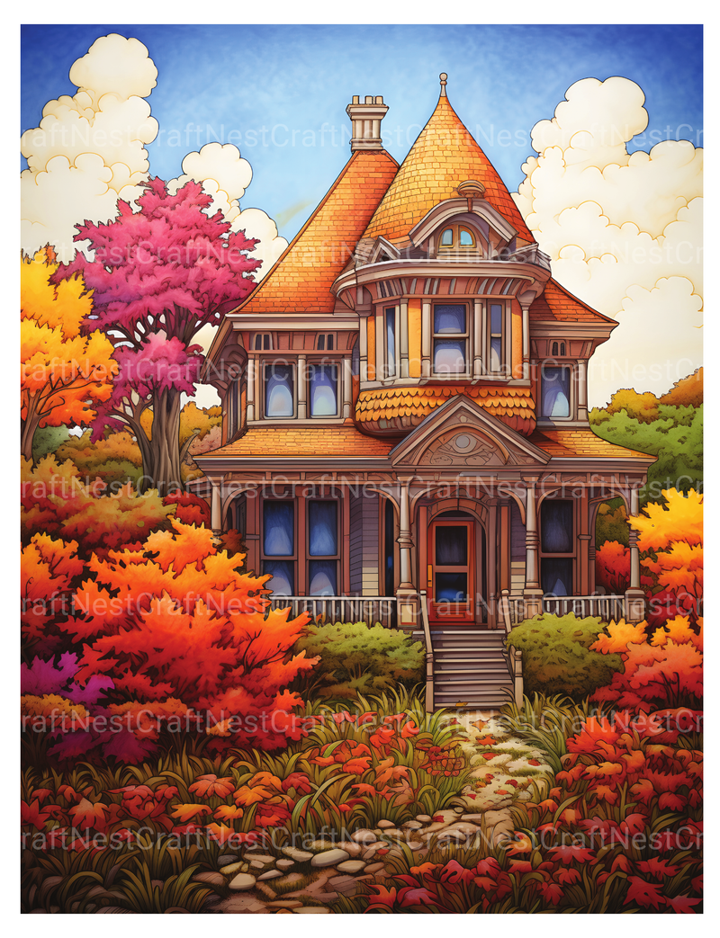Autumn House Coloring Book - CraftNest - Digital Crafting and Art