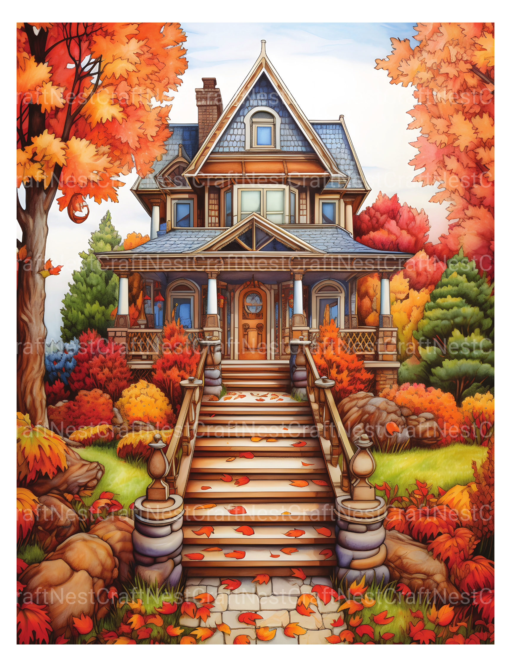 Autumn House Coloring Book - CraftNest - Digital Crafting and Art
