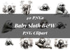Baby Sloth B&W Clipart