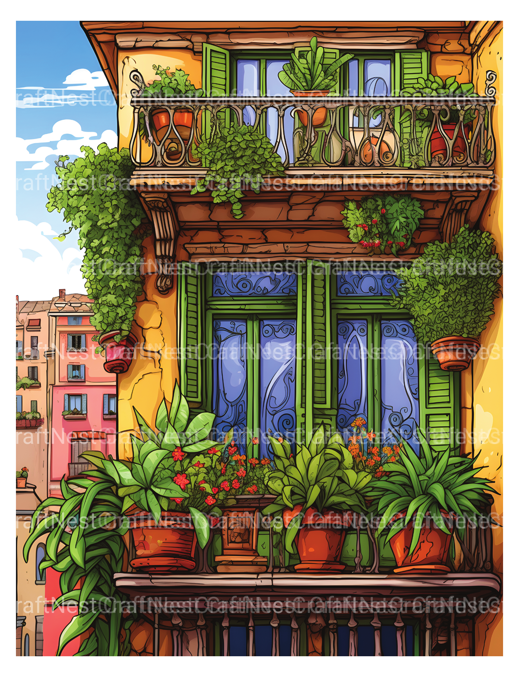 Mediterranean Windows Coloring Book - CraftNest - Digital Crafting and Art
