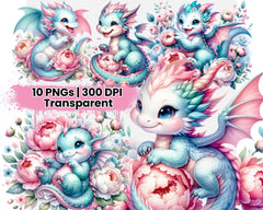 Baby Dragon with Flowers - CraftNest - Digital Crafting and Art