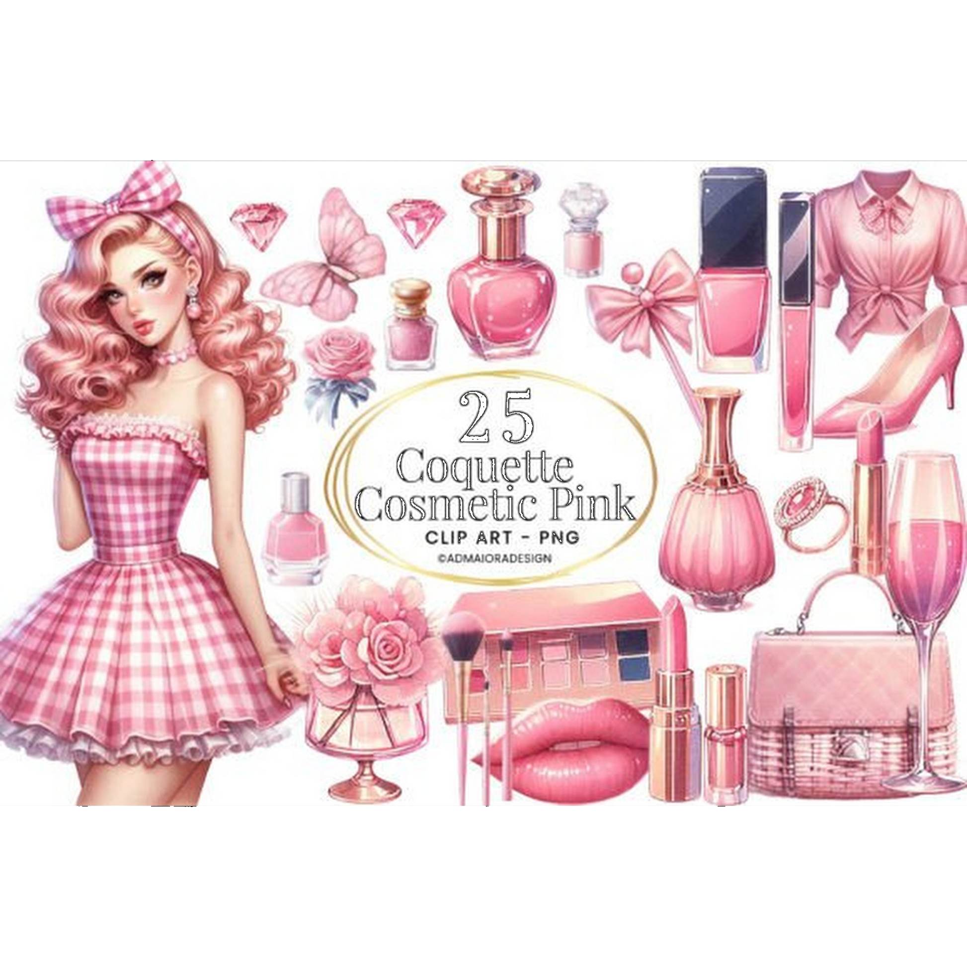 Coquette Pink Cosmetic Clipart - CraftNest - Digital Crafting and Art