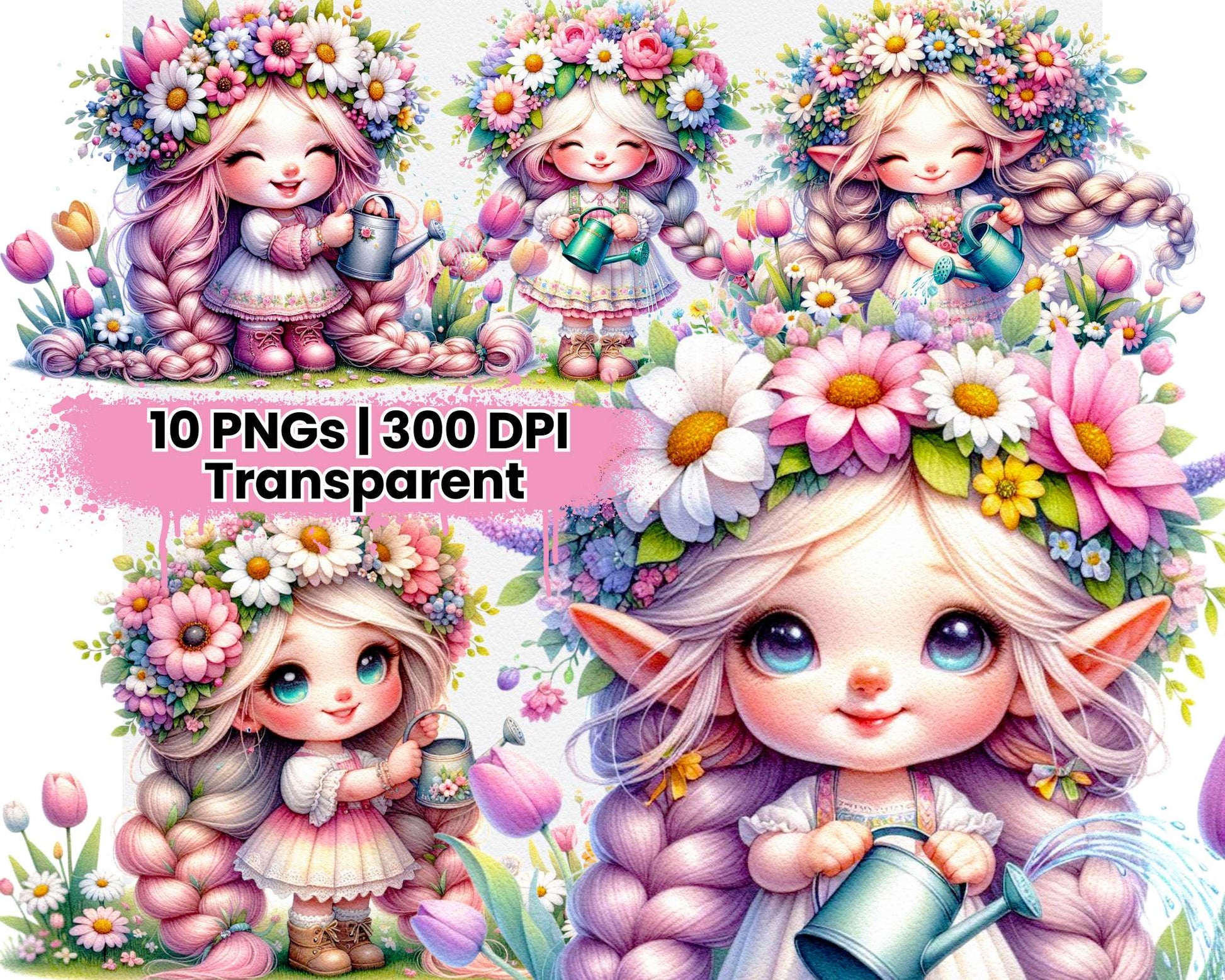 Cute Gnome with Flower Crown Watering Plant - CraftNest - Digital Crafting and Art