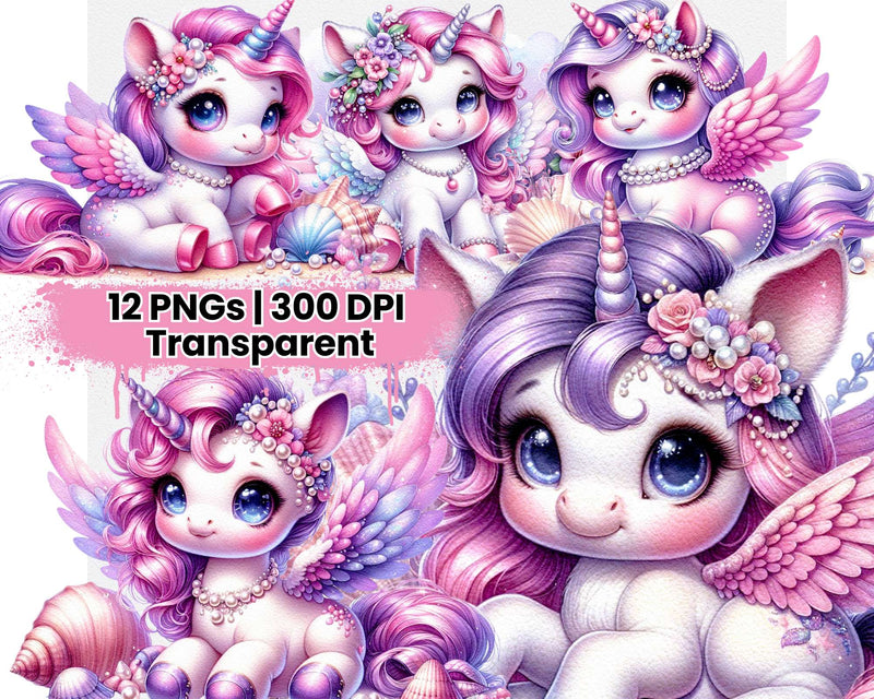 Cute Unicorn with Pearls and Shells - CraftNest - Digital Crafting and Art