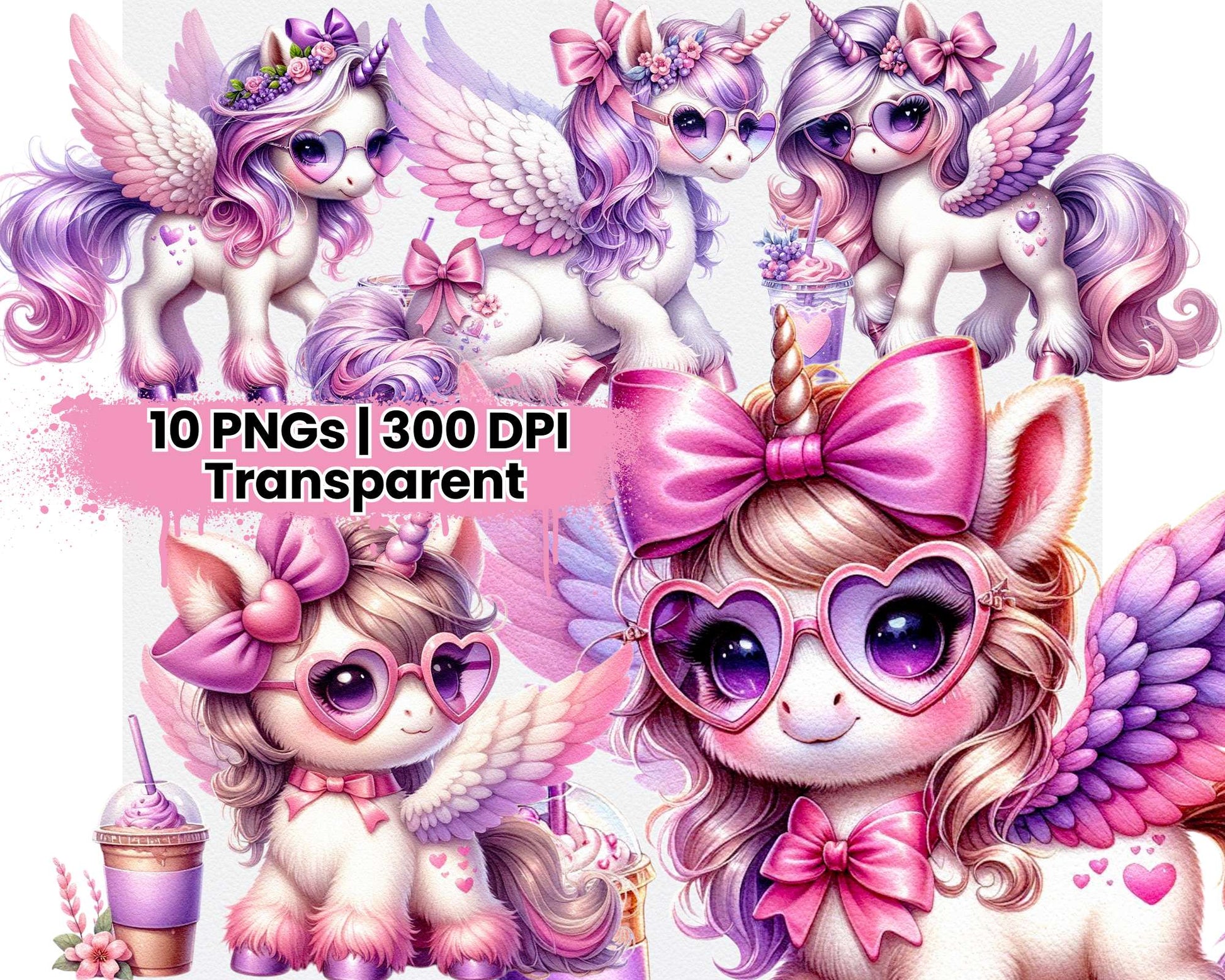 Cute Unicorn with Tropical Flowers and Iced Coffee - CraftNest - Digital Crafting and Art