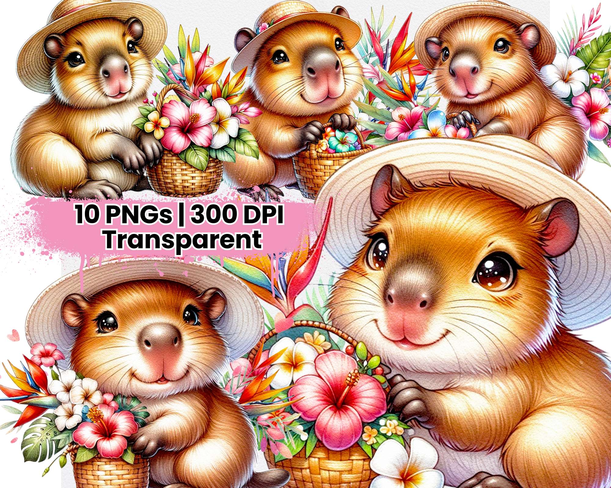 Cute Tropical Flower Capybara - CraftNest - Digital Crafting and Art