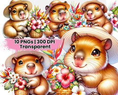 Cute Tropical Flower Capybara - CraftNest - Digital Crafting and Art