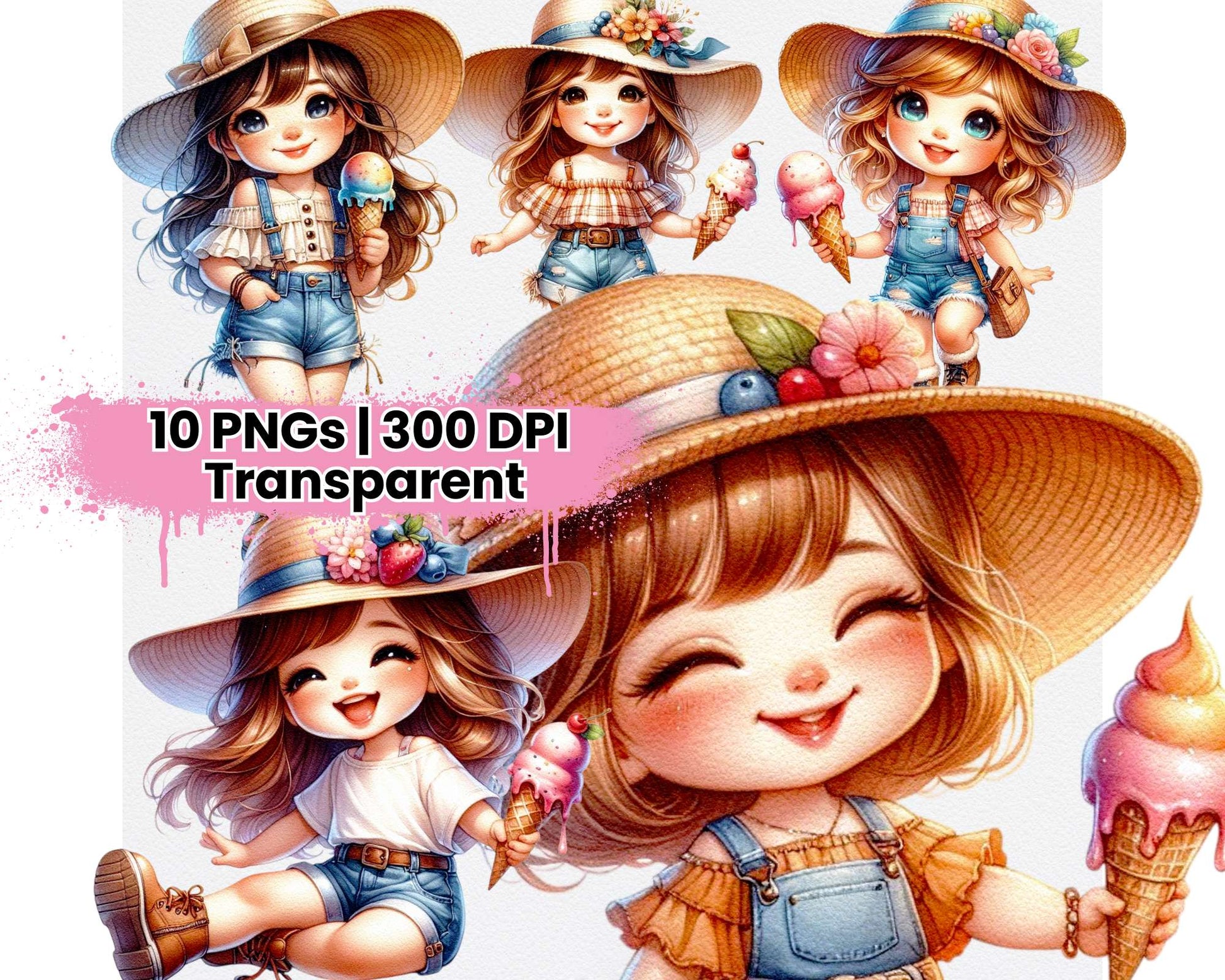 Girl with Sun Hat and Ice Cream - CraftNest - Digital Crafting and Art