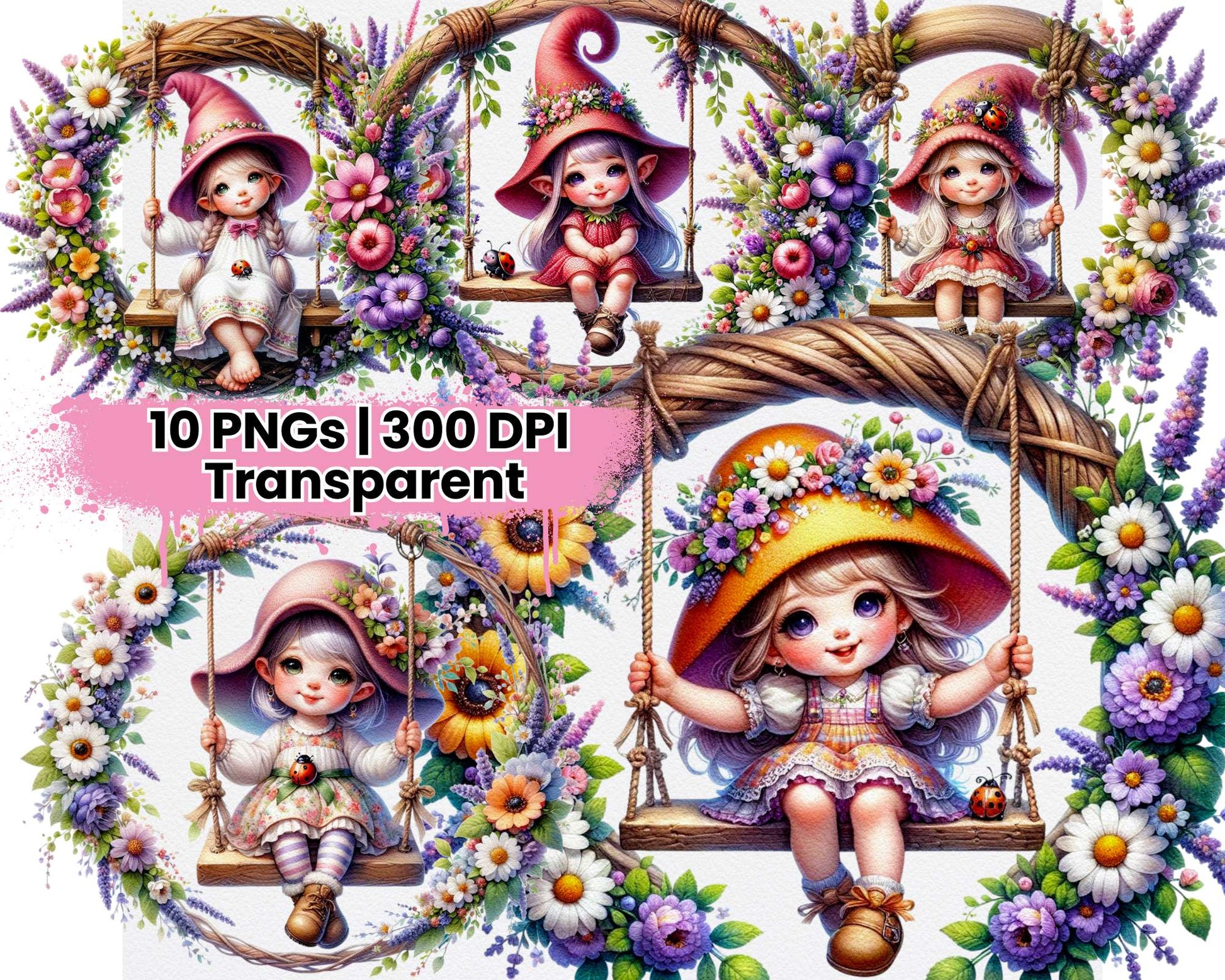 Gnome Sitting on Wooden Swing - CraftNest - Digital Crafting and Art