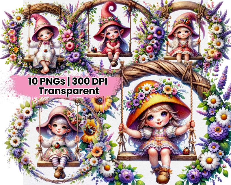 Gnome Sitting on Wooden Swing - CraftNest - Digital Crafting and Art