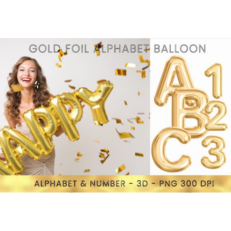Gold Foil Alphabet Balloon Clipart - CraftNest - Digital Crafting and Art