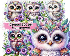 Green and Purple Owl with Daisies - CraftNest - Digital Crafting and Art