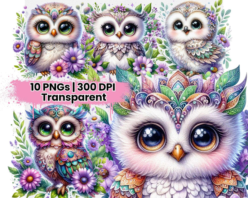 Green and Purple Owl with Daisies - CraftNest - Digital Crafting and Art