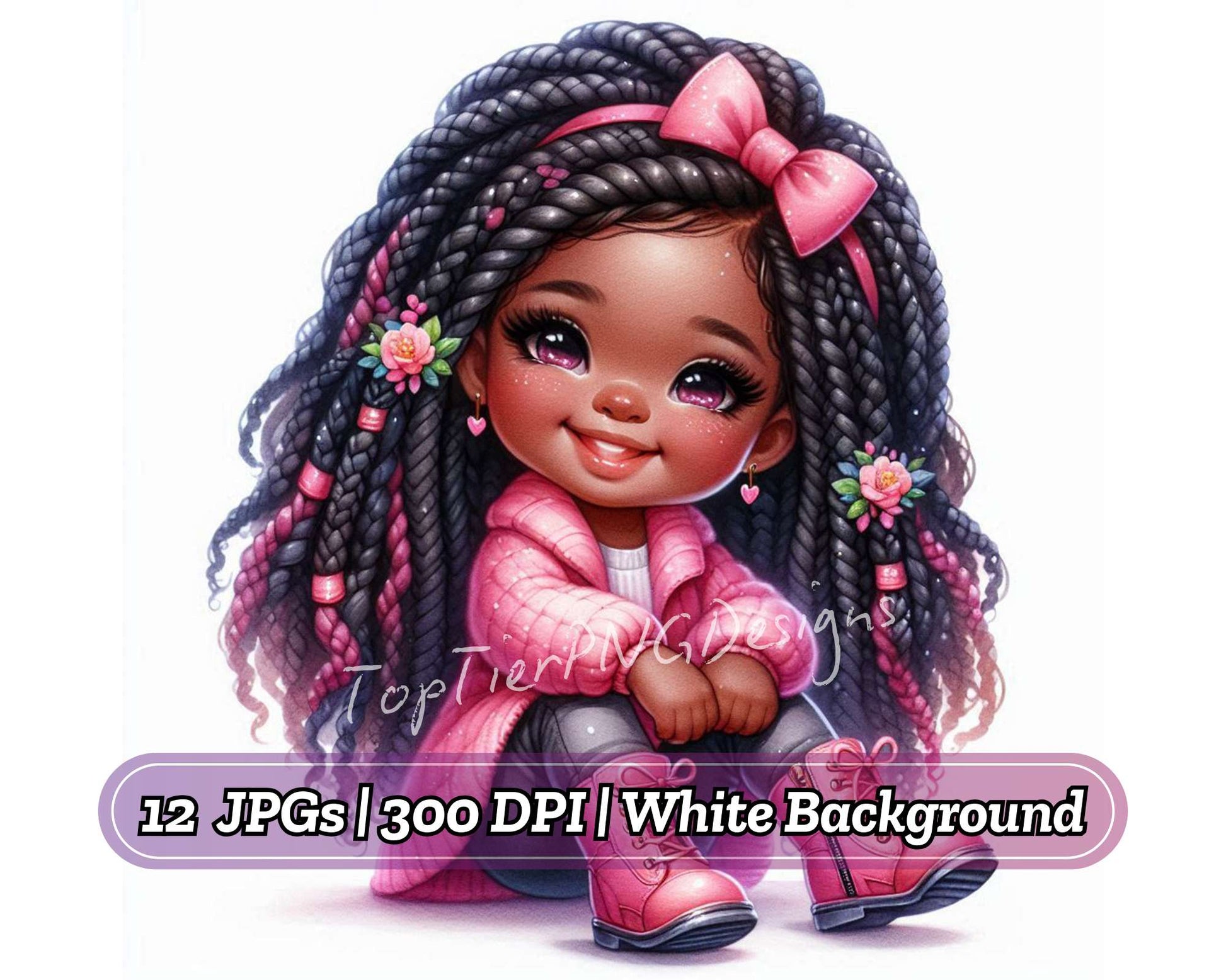Little Black Girl with Braids - CraftNest - Digital Crafting and Art