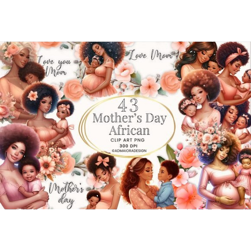 Afro-American Mom and Baby Clipart - CraftNest - Digital Crafting and Art