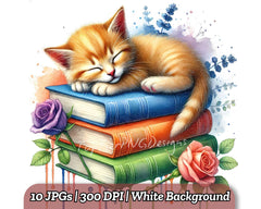 Sleeping Cat on Books - CraftNest - Digital Crafting and Art