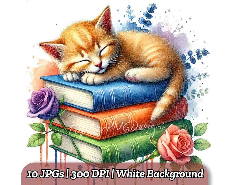 Sleeping Cat on Books - CraftNest - Digital Crafting and Art