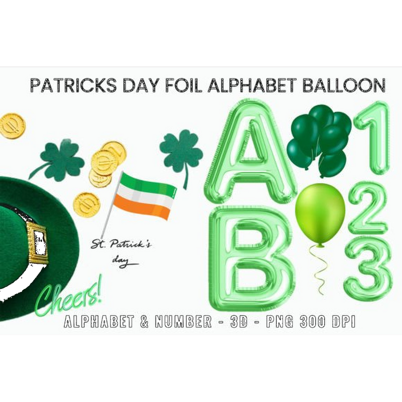 St Patrick' Foil Alphabet Balloon Clipart - CraftNest - Digital Crafting and Art