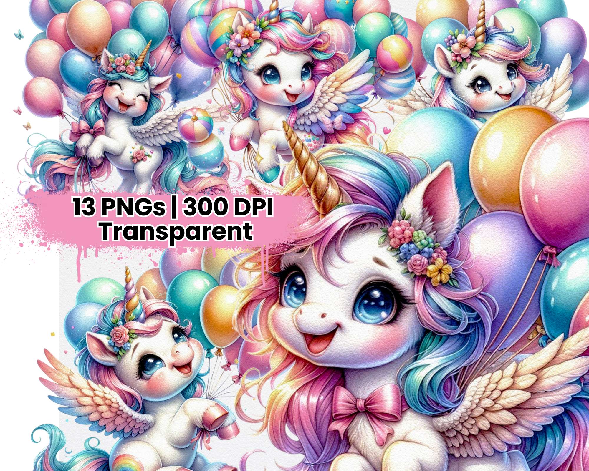 Unicorn with Pastel Balloons - CraftNest - Digital Crafting and Art