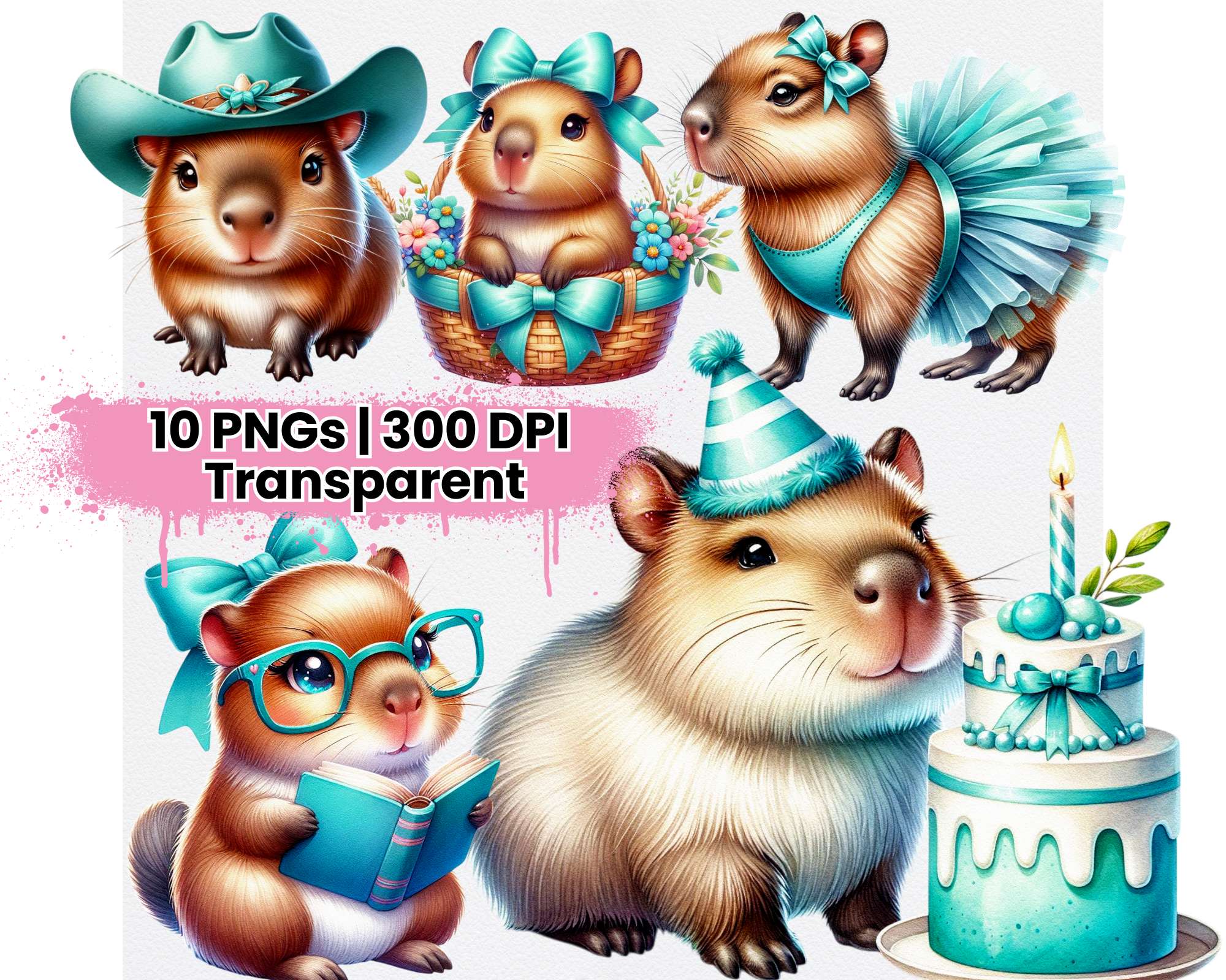 Cute Capybara Turquoise Teal - CraftNest - Digital Crafting and Art