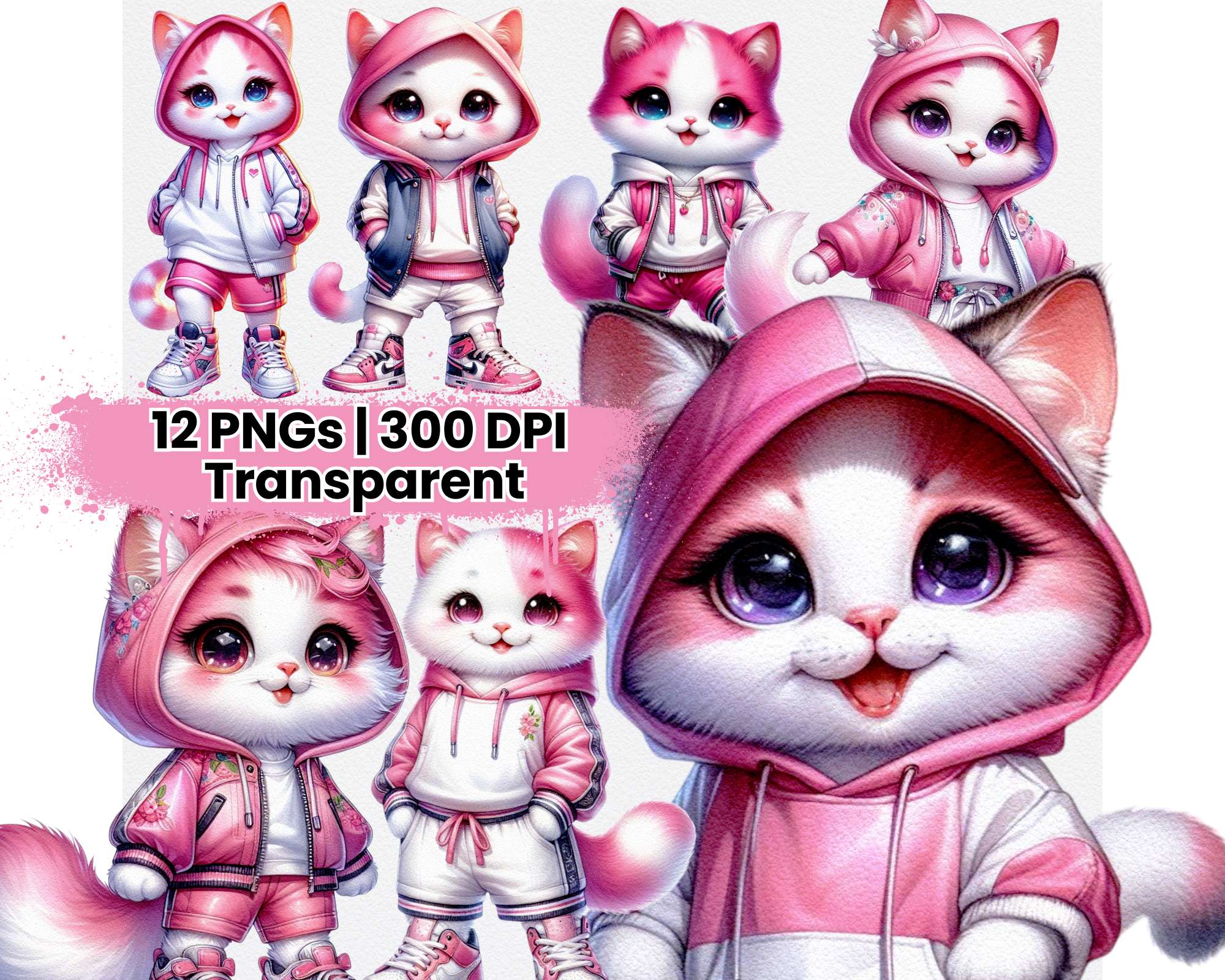 Cute Pink Cat in Stylish Outfit - CraftNest - Digital Crafting and Art