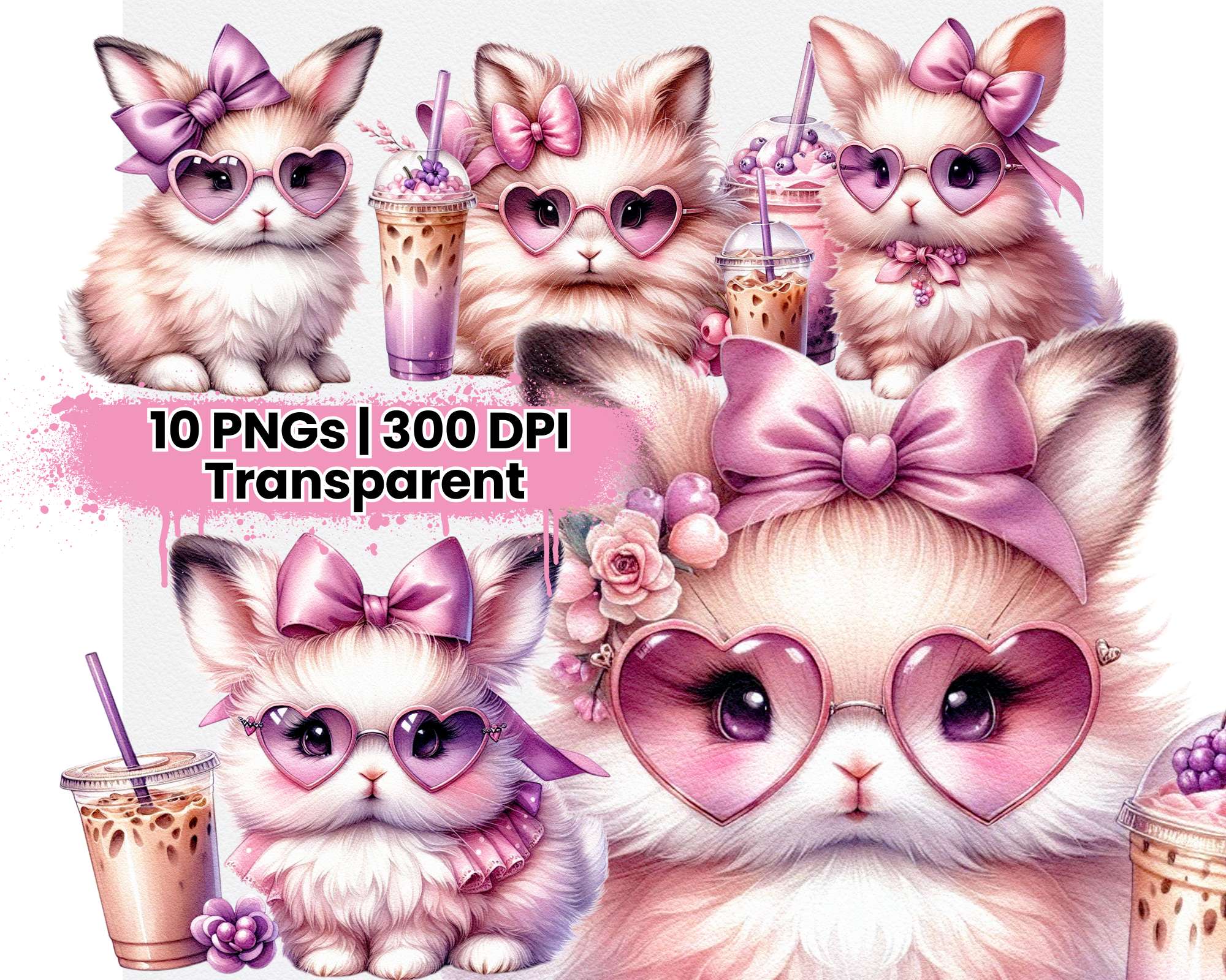 Cute Rabbit with Tropical Flowers and Iced Coffee - CraftNest - Digital Crafting and Art