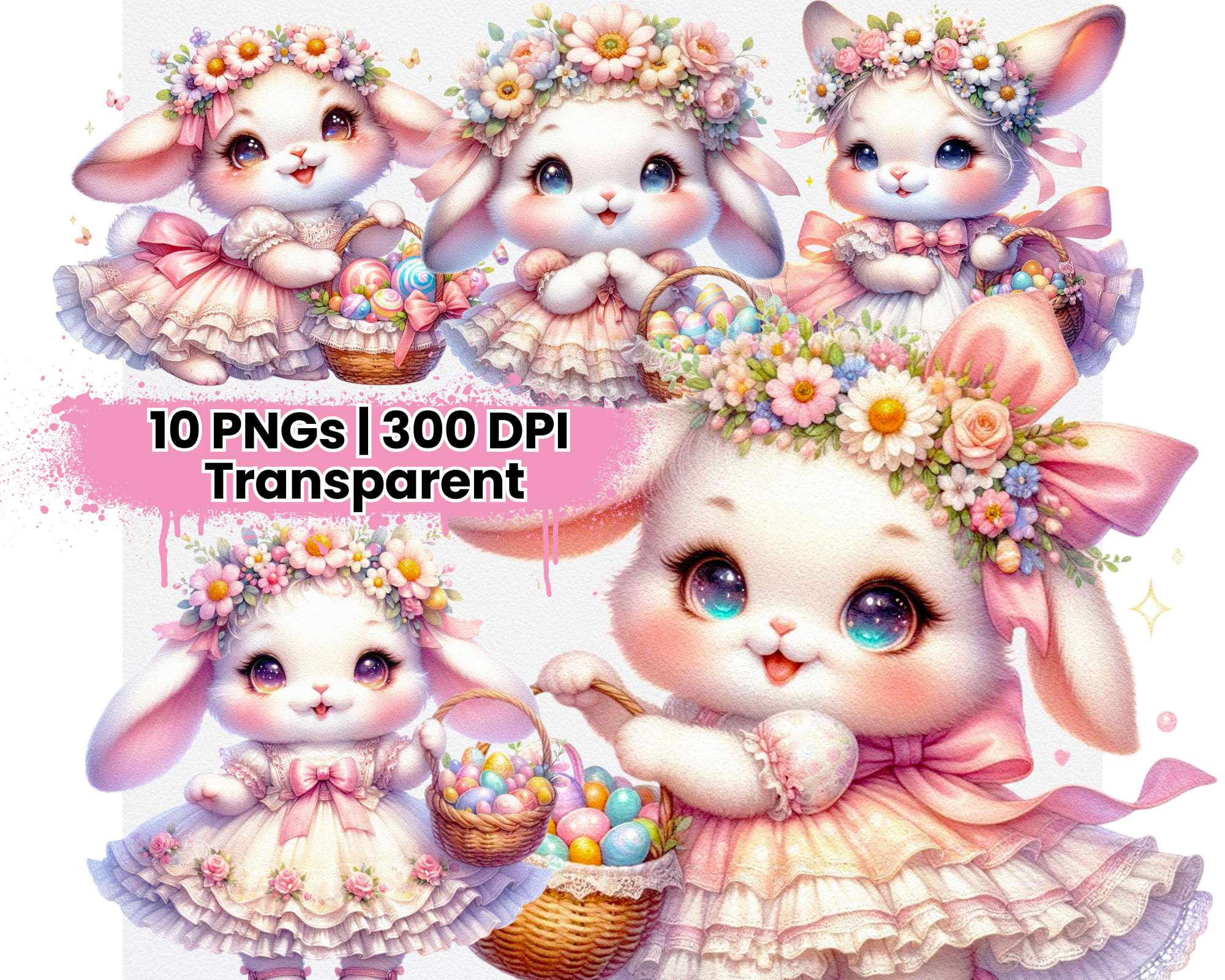 Kawaii Easter Bunny Princess with Candy Basket - CraftNest - Digital Crafting and Art