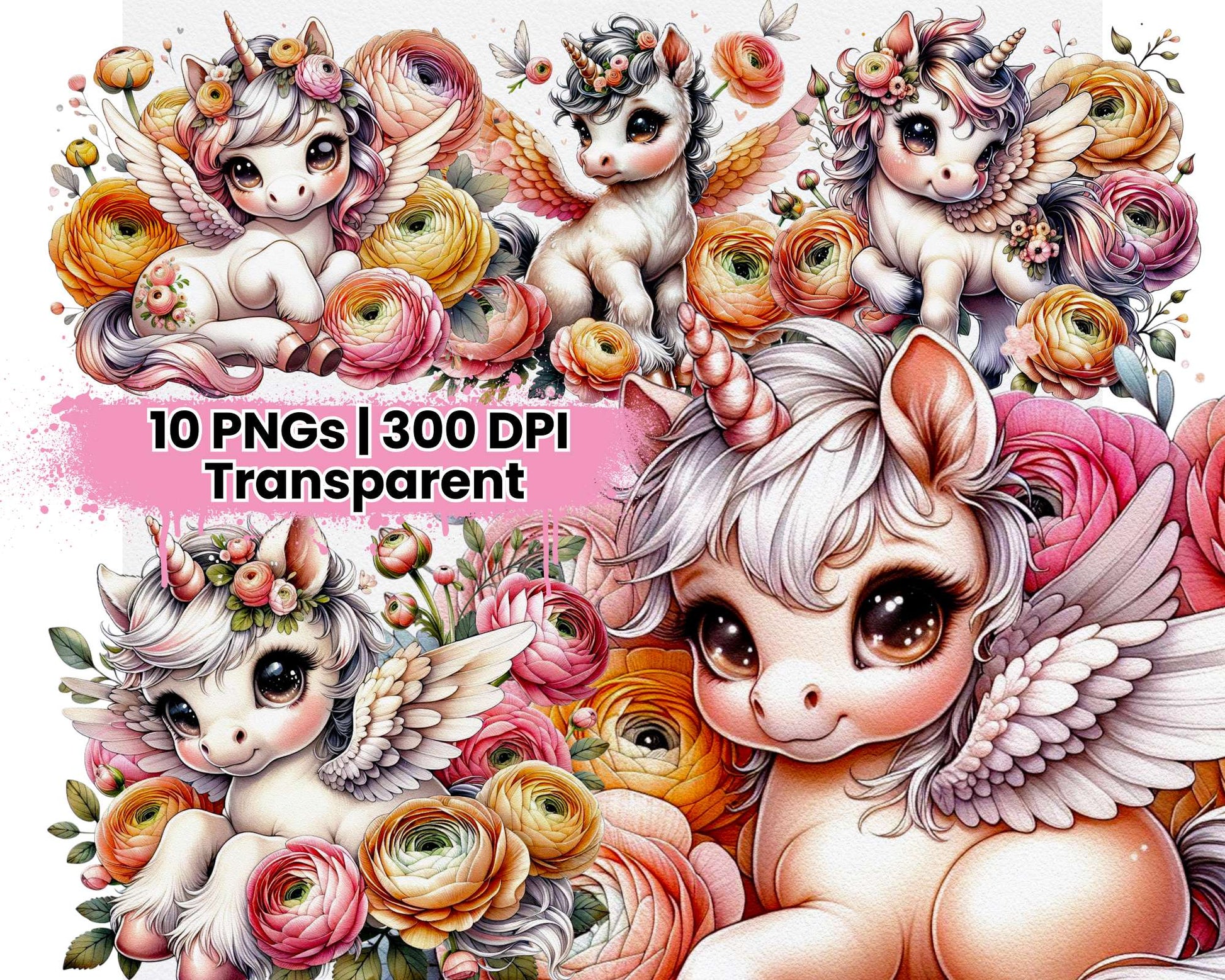 Spring Floral Unicorn Ranunculus - CraftNest - Digital Crafting and Art